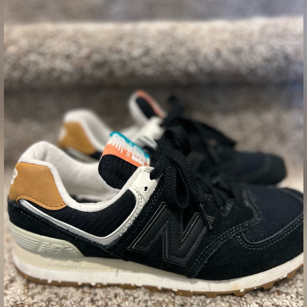New Balance Black White Tan Accent Sneakers